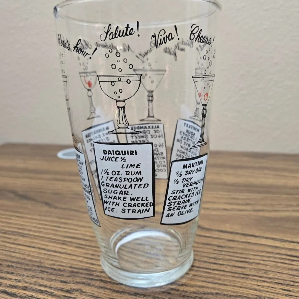 VTG Cocktail Recipe Barware Glass‎ Drink Shaker NO LID SEE DESC
